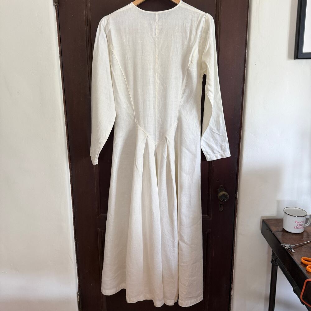 1970s Vintage NEIMAN MARCUS | Cream Linen Basque Waist Prairie Dress | Medium - Picture 7 of 9